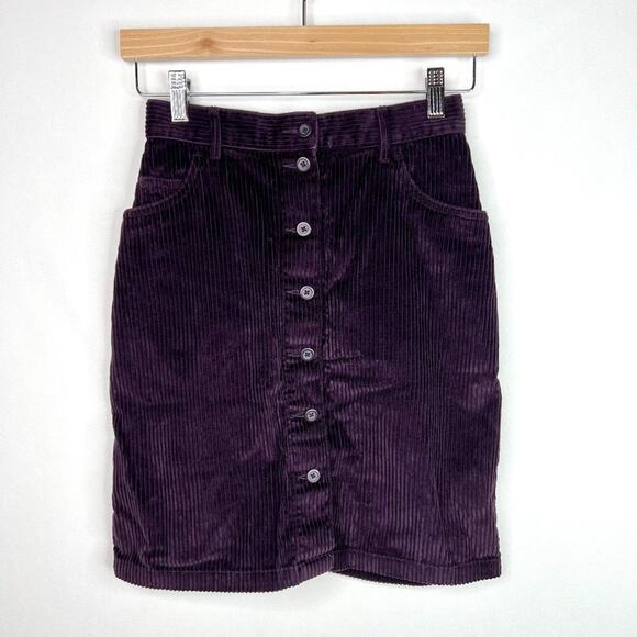 Vintage Eddie Bauer Dark Purple Corduory Button Front Skirt - Picture 1 of 6